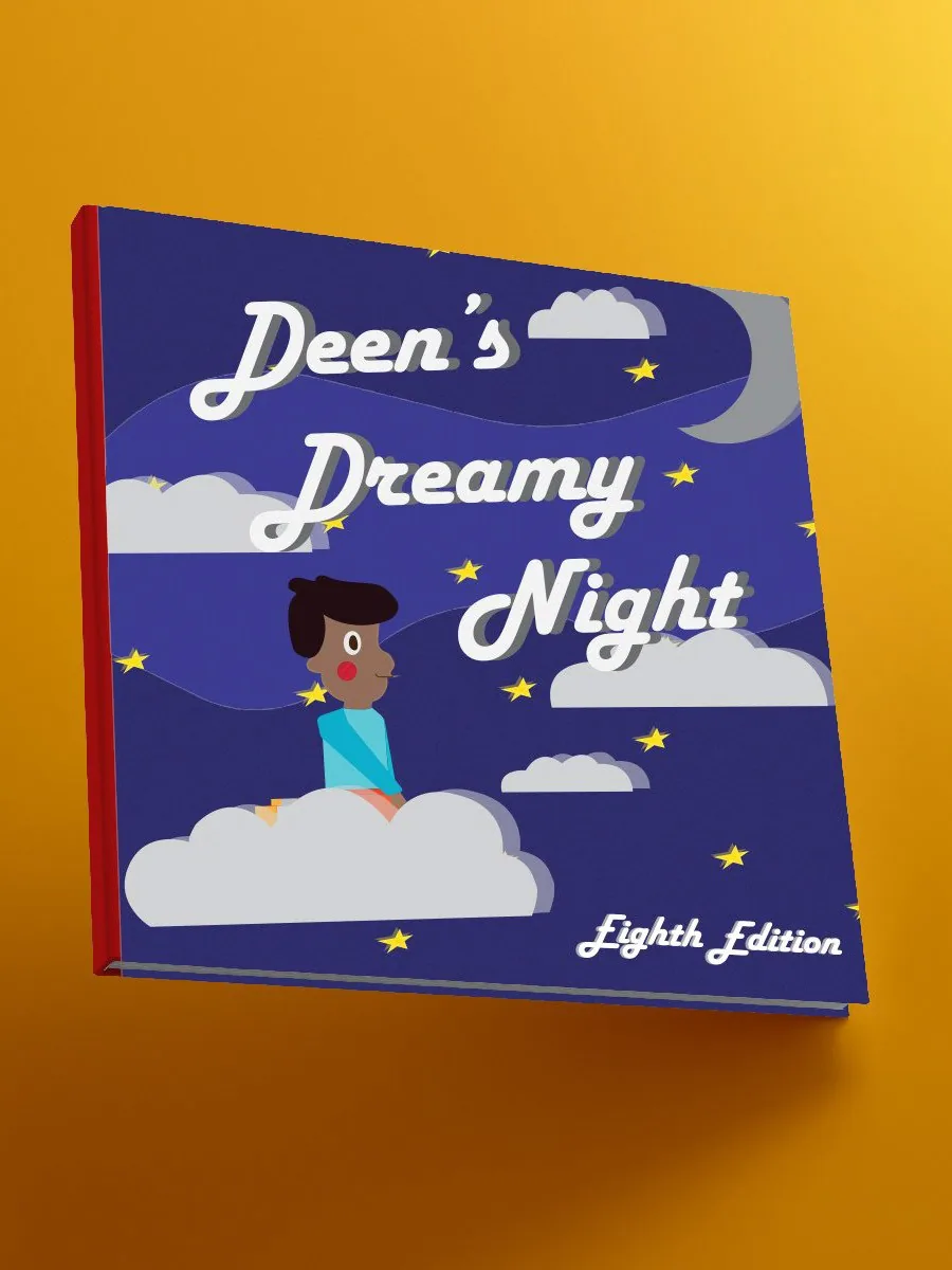 Deen’s Dreamy Night book cover: a boy sitting on a cloud under the moon