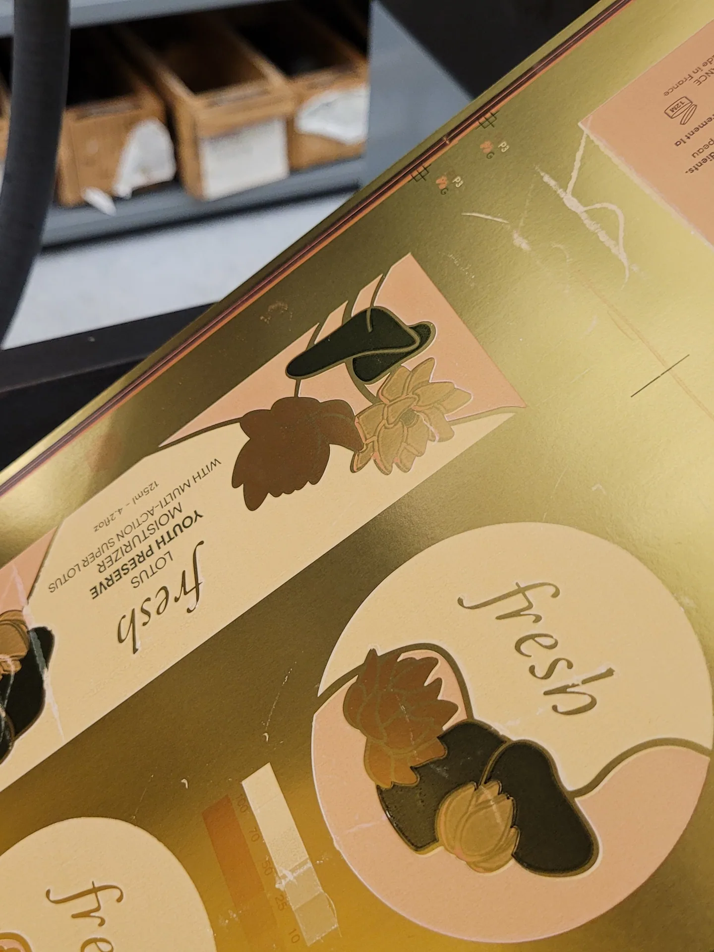 An imaged printing plate carrying the Fresh label artwork