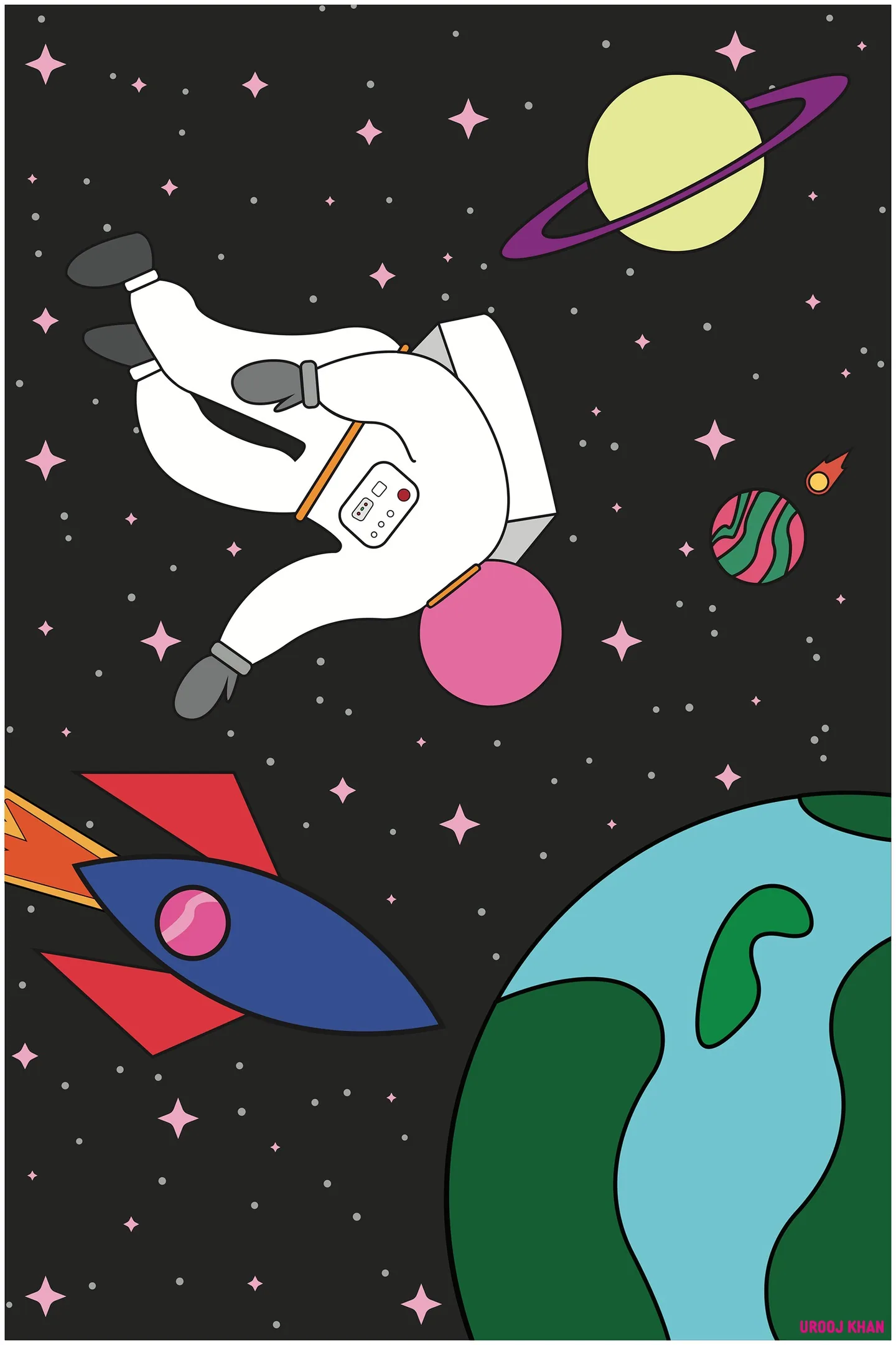 Cartoon outer-space poster for a child’s bedroom