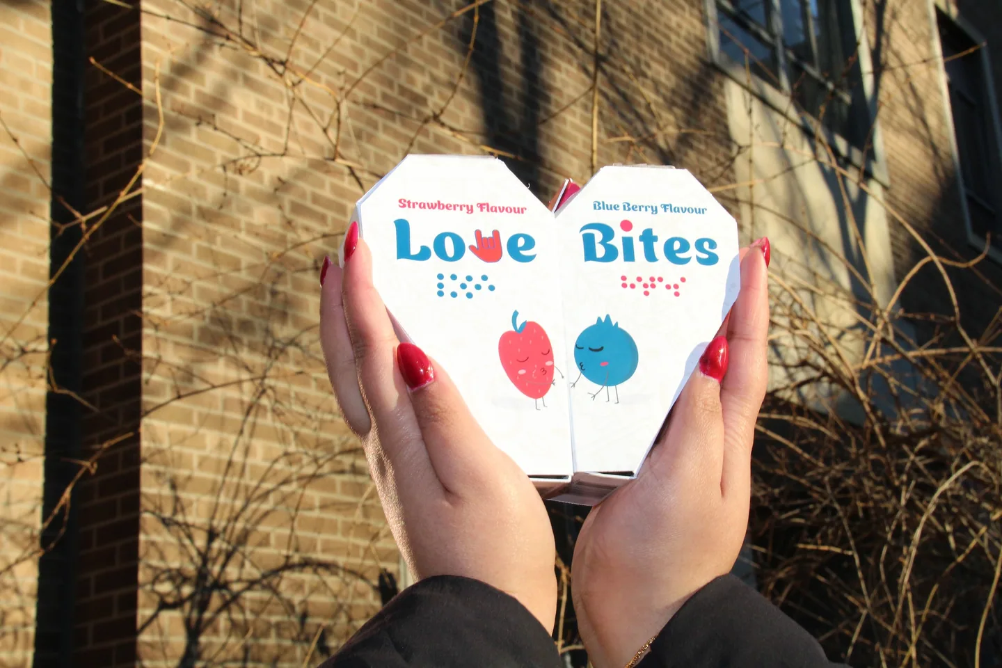 The strawberry and blueberry packs opened out into a heart